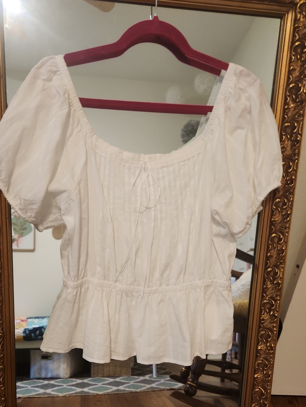 In Bloom White Peasant Blouse with Puff Sleeves